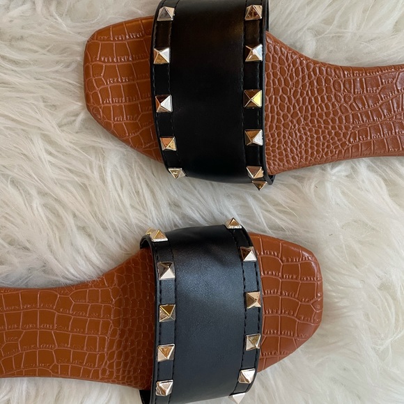 Black Gold Studded Slide Sandals - Picture 11 of 15